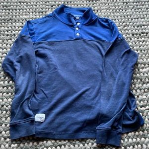 Tracksmith merino wool long sleeve in two tone blue, size M